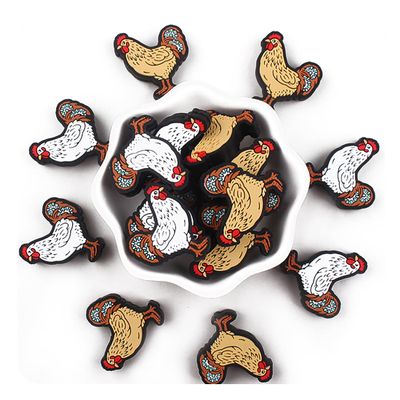 16Pcs Chicken Silicone Focal Beads, Cute Animal Silicone Bead, Loose Spacer Beads, Animal Shaped Printed Rubber Bead, for Adults Jewelry Making DIY Keychains Pens Bracelets Crafts