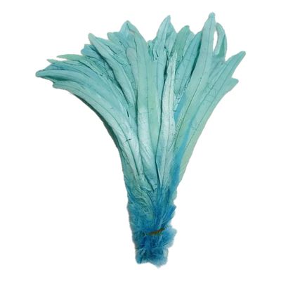 Gumney 100PCS Rooster Tail Feathers, 9.84-11.81 Inch Natural Feathers for Wedding Holiday Themed Party Hats Costume Decoration DIY Crafts, Water Blue