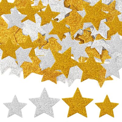 100PCS Gold Stars Foam Stickers, Silver and Gold Foam Stars, Glitter Foaming Star for Scrapbook, Decorative Star Adhesive for Craft Scrapbook and Card Greeting (4 Size