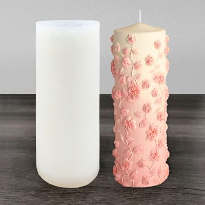 PRETTYLIFE Flower Cylinder Candle Molds Floral Vine Pillar Thick Silicone Molds for Candle Making Soaps Resin Clay Home Decoration Crafts DIY