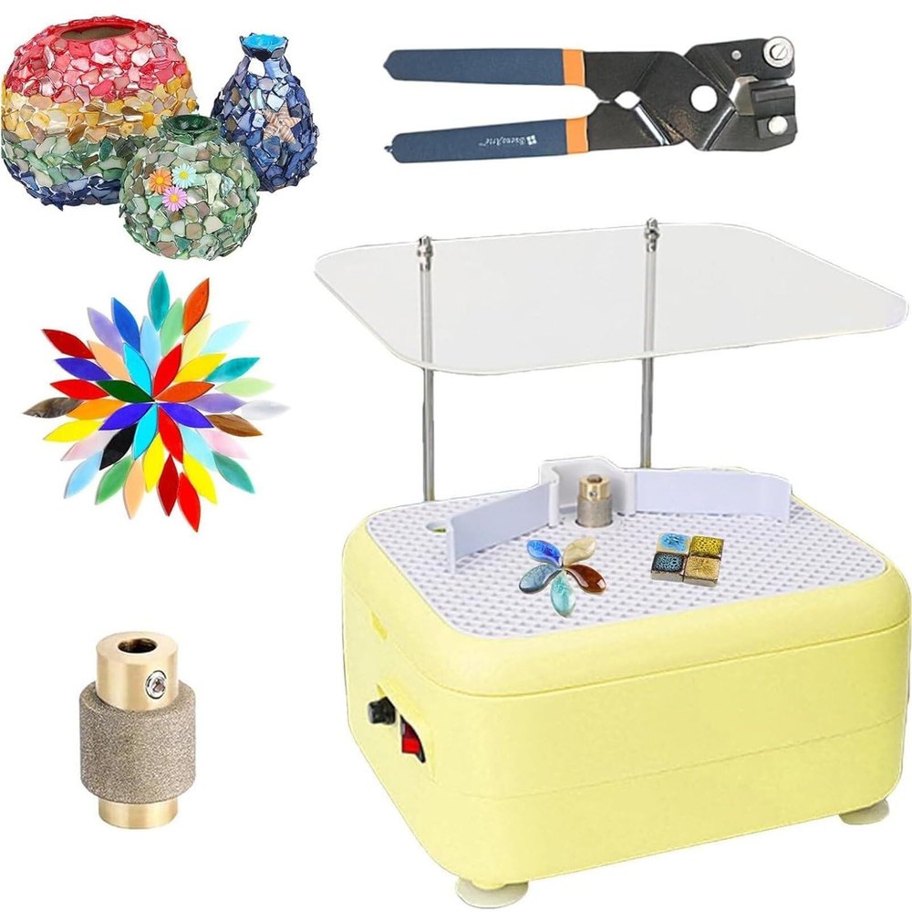 CHIPEL Portable Stained Glass Grinder, Craft Making Kit, Mini Stained Glass Grinder Set for Stained Glass DIY, Mosaic, Ceramics and Crafts(Yellow)
