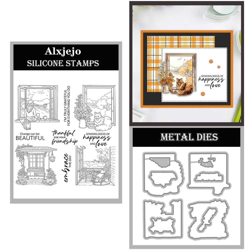 Alxjejo 2025-2026 Stamps and die cuts for Card Making,Metal Dies&Silicone Makeing for DIY Card Birthdays,Valentine's Day Christmas Stamps and Dies for Card Making,Thanksgiving