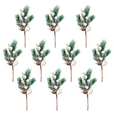 10 PCS 8 in Artificial Christmas Floral Picks, Berry Stem Pine Branch, Pine Branches with Pinecones Holly Leaves for Vase Floral Arrangement Crafts Holiday Christmas Wreath Decor