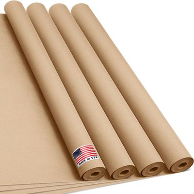 Paclord 36" x 1200" (100 ft) Natural Kraft Paper Roll (Value Pack 4 Rolls) Made in USA, 100% Recyclable Brown Packing Paper for Shipping, Packaging, Crafting & Gift Wrapping
