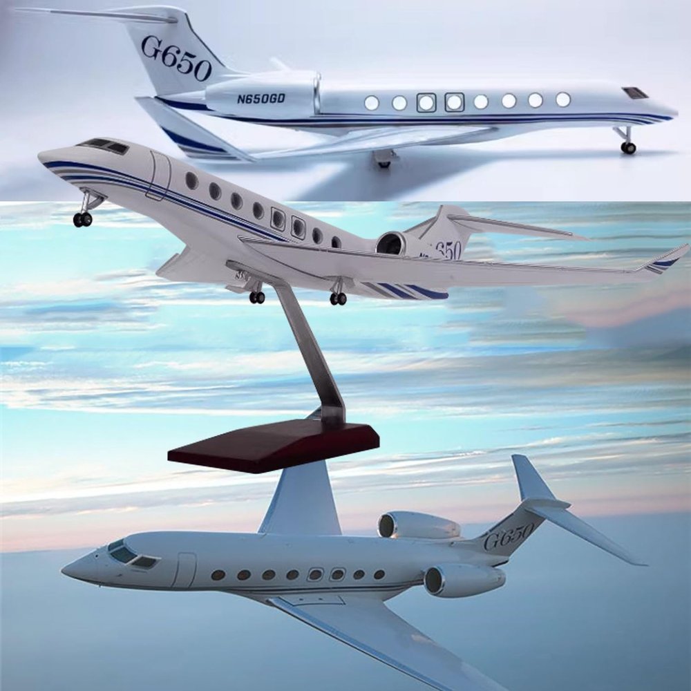 DKHOUN 17.7 1:50 Scale Airplane Model G650 Gulfstream Airplane Collectibles Model Airplane ABS Plastic Resin Alloy Material Model Jets for Decoration or Gift(LED-Upgraded)