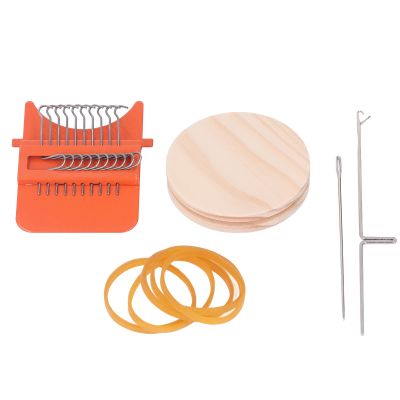 MOZUO 10 Hooks Mini Weaving Loom Household Small Rainbow Colors Weaving Loom Machine with 6.5cm Wooden Board for Hand Craft DIY Weaving Kit (Orange)