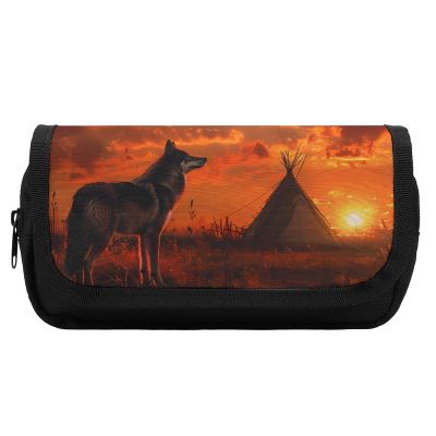 Native American Tribes Sunset Eagle Wolf Pencil Bag Pen Bag Pencil Pouch Pen Pouch Small Cosmetic Case Coin Purse Portable Organizer