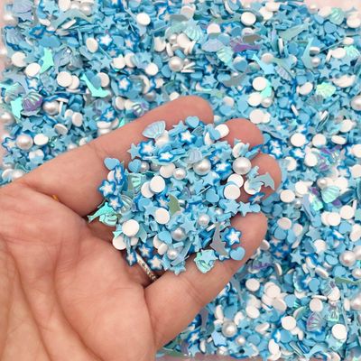 Deep Sea Fishing Shaker Sprinkle Mix, Assorted Rhinestone, Resin Caviar Pearl, Polymer Clay Fake Sprinkles, Decoden Funfetti Jimmies (Blue, 15 gram bag)