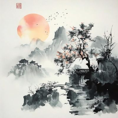 Chinese Style Embroidery Kits,Classical Ink Painting,DIY Cross Stitch Kit,Suitable for Beginners and Adult - Creative Home Decoration,40x50 cm