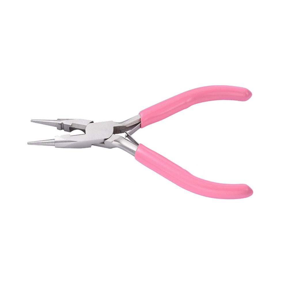 3 in 1 Needle Round Nose, Wire Cutter & Crimping Pink Carbon Steel Jewelry Pliers with Spring Loaded Return