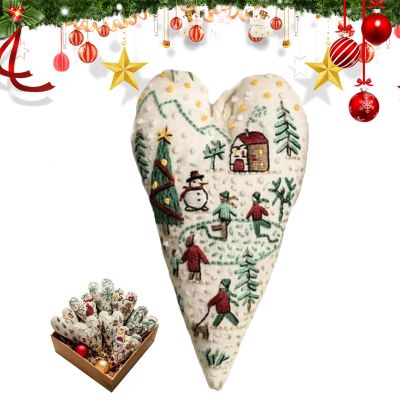 Christmas Heart-Shaped Embroidery Kit, Beginner Embroidery Kit for Adults, Hand Embroidery Starter Kits with Stamped Embroidery Xmas Pattern for Decor Home Room-Snowman