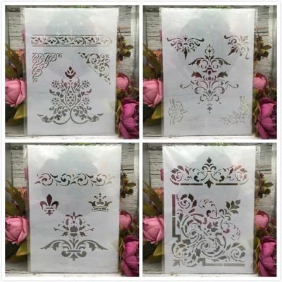 4Pcs A4 29cm Vintage Totem Edge Line Stencils for Painting on Wood,Stencils for Crafts Reusable,Wall Stencils DIY Art Projects Home Dcor