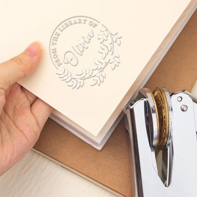 Custom Book Embosser Stamp with Name - Personalized Floral Wedding Envelopes Embossing Tool Personal Library Stamp Christmas Birthday Gift for Family Friends (from The Library of)