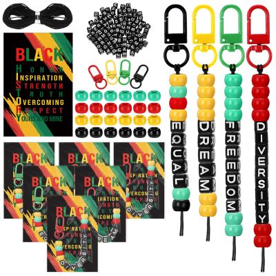 Ferreve 60 Sets Juneteenth Keychain Gifts DIY Making Crafts Kit for Juneteenth Activities African American Party Favors Beadable Keychains Bars with Inspirational Beads June 19th Independence Day