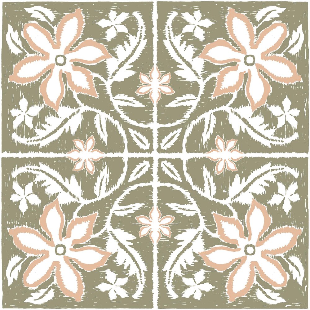 FloorPops Lillium Green Peel and Stick Floor Tiles, Green Floral Removable Vinyl Flooring, Self Adhesive Floor Tiles for Kitchen Bathroom Entryway