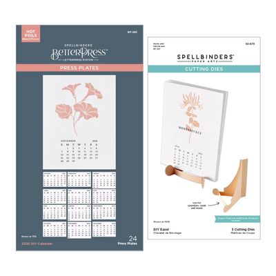 Spellbinders BD-0913 2025 DIY Calendar Press Plates and DIY Easel BetterPress Dies Bundle from The Florals Through The Year Collection