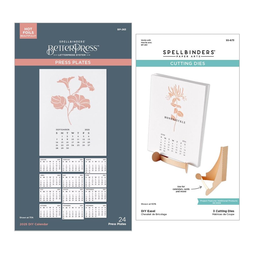 Spellbinders BD-0913 2025 DIY Calendar Press Plates and DIY Easel BetterPress Dies Bundle from The Florals Through The Year Collection