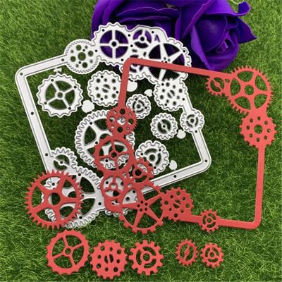 Metal Cutting Die Cuts,10.2x10.2cm Gear Shape Square Photo Frame Combination Hand Embossed Album Scrapbook Greeting Card Decoration