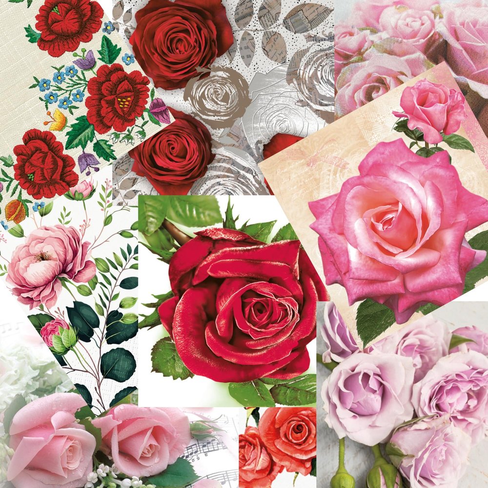 Keep Unique Mystery Pack Decoupage Paper Napkins, 20-ct Assorted Surprise Napkins, Decorative Napkins Roses Floral Flowers for Art Craft Junk Journal, 20 Different Designs