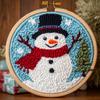DIY Punch Needle Kits for Beginners Christmas Snowman with Winter Snow with Hoop Embroidery Punch Needle Starter Craft Set Easy for Adults and Children Festival Gift and Decoration 20x20cm-2 view 1