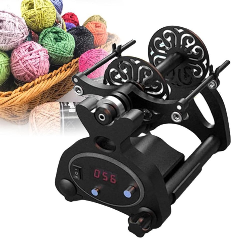YMAOMAO Household Automatic Yarn Winding Machine, Electric Spinning Wheel for Yarn, Yarn Wool Ball Winder with Display & Foot Switch, Forward & Reverse/Stepless Speed/4oz or 8oz Capacity/3 Spools,A