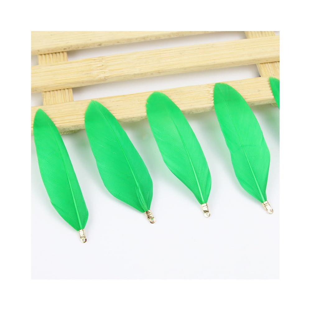 100 Pcs Goose Feathers 2.5-3.5 Inch Feather Metal Clip Buckle Goose Feathers for DIY Accessories Clothing Accessories MaterialsGreen 1