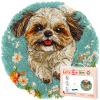 Latch Hook Round Rug Kit Cute Shih Tzu Dog Running in Flowers Stamped Handmade Round Shape Carpet Crochet Yarn Craft DIY Hook and Latch Door Mat Tapestry Christmas Home Floor Decor 50x50cm-20 view 1