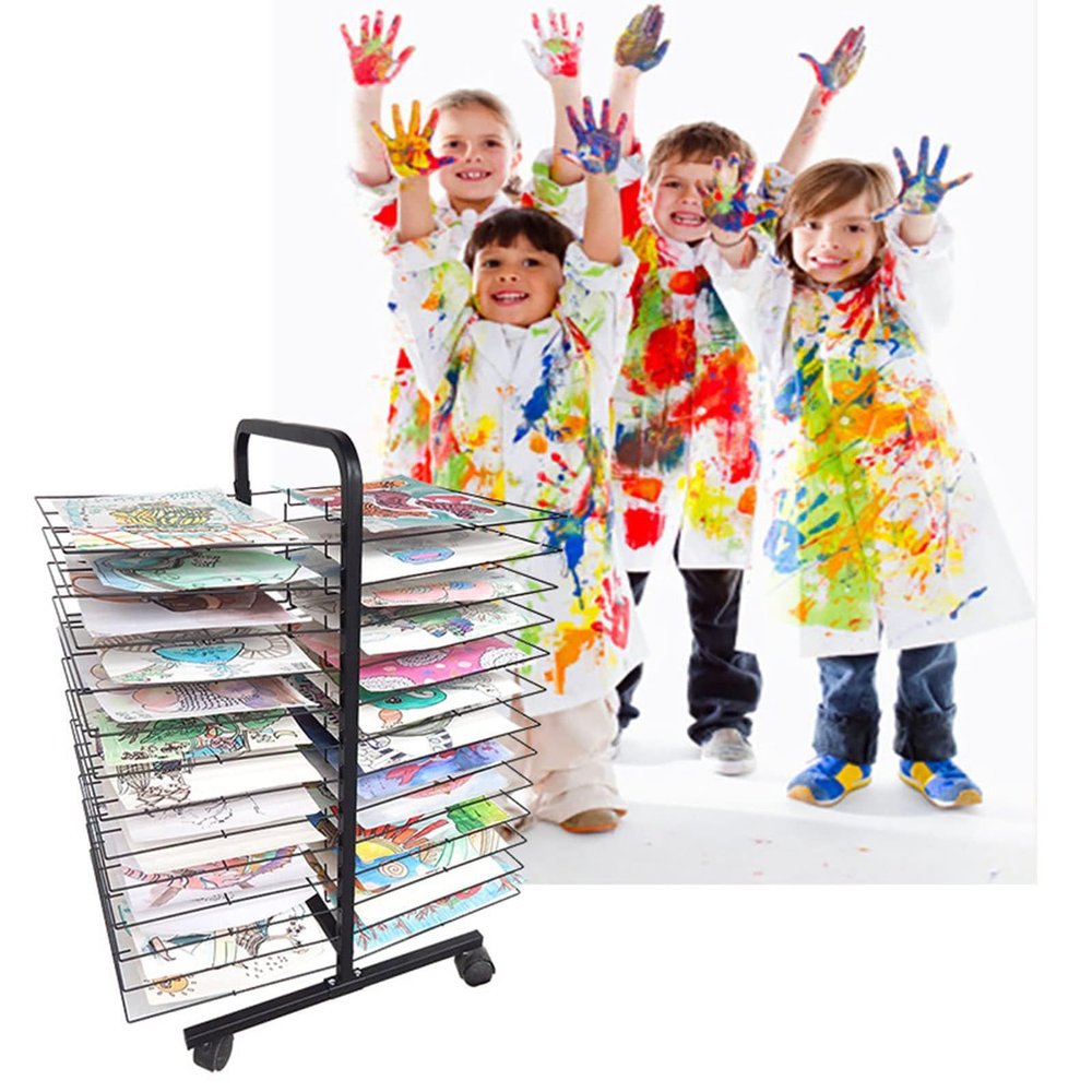 LIUZQWAED Art Drying Rack - 50 Floors Double Sided Mobile Art Drying Rack, Sided Wire Drying Shelf, Floor-Standing Art Shelf Storage Rack On Wheels, Foldable to Save Space Drying Rack