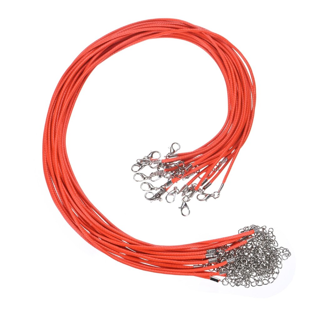 HARFINGTON 20Pcs Waxed Necklace Cord Bulk Orange 2mm Dia 18" Necklace String Rope with Chain Clasp for Pendants Bracelets Jewelry Making Supplies Accessories