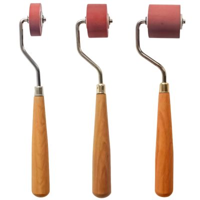 Professional Rubber Brayer Rollers, 3 Sizes (0.39, 0.79, 1.18 Width) Ink Rollers with Wooden Handles - Crafting Tools for Linocut, Block Printing, Art Projects