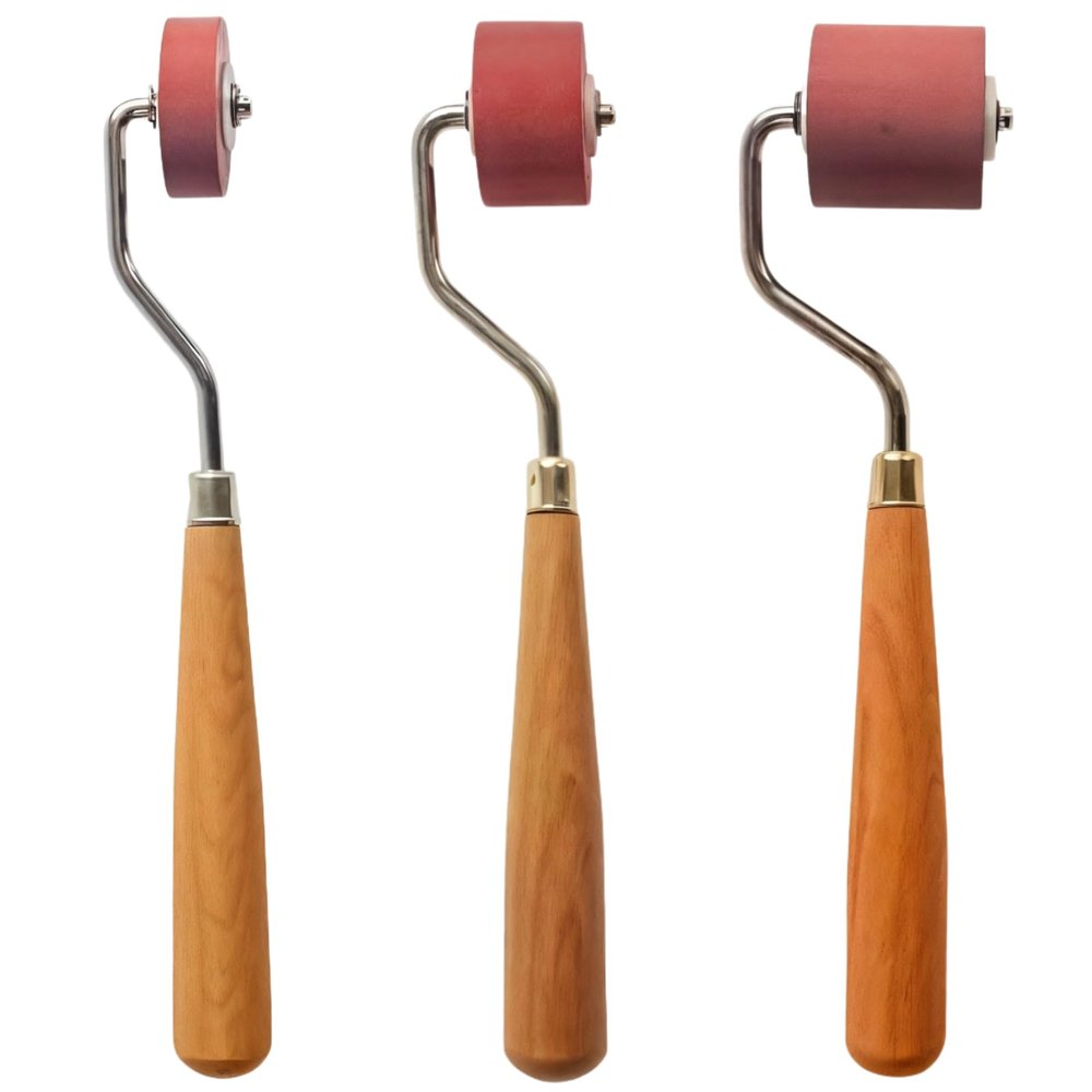 Professional Rubber Brayer Rollers, 3 Sizes (0.39, 0.79, 1.18 Width) Ink Rollers with Wooden Handles - Crafting Tools for Linocut, Block Printing, Art Projects