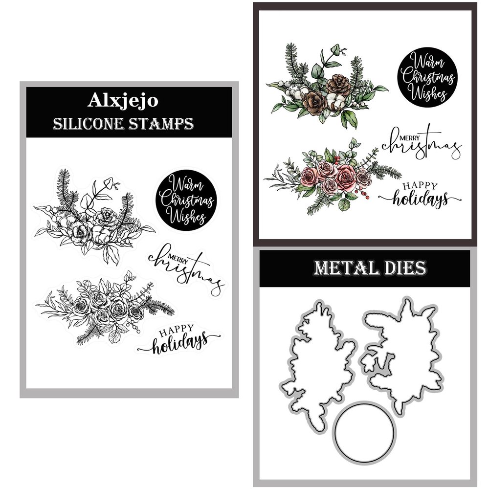 Alxjejo 2025-2026 Stamps and die cuts for Card Making,Metal Dies&Silicone Makeing for DIY Card Birthdays,Valentine's Day Christmas Stamps and Dies for Card Making,Thanksgiving