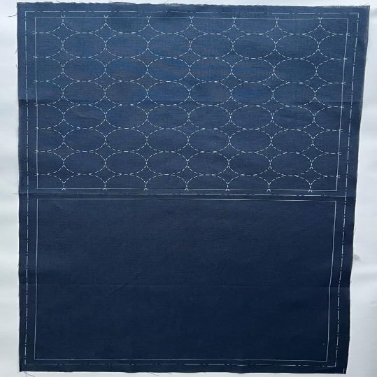 Cosmo No. 98905-4 Sashiko Kit, Cotton Linen, Multi-Cloth, Round Connection, Navy, Size: Approx. 12.6 x 12.6 inches (32 x 32 cm)