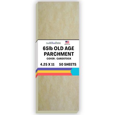50 Old Age Parchment 65lb Cover Paper Sheets 4.25 X 11 Inches Half Letter Size Cut Long - Cardstock Weight Colored Sheets - Printable Parchment Semblance by The Pulp Process
