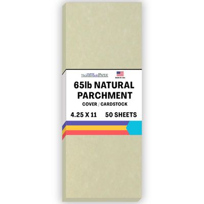 50 Natural Parchment 65lb Cover Paper Sheets 4.25 X 11 Inches Half Letter Size Cut Long - Cardstock Weight Colored Sheets - Printable Parchment Semblance