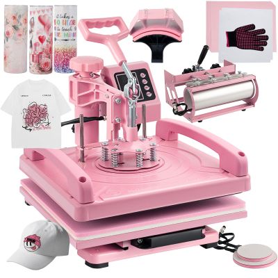 Leomru 5 in 1 Heat Press Machine 15x15 Inch, Heat Press Machine for T Shirts Hat Cap Mug Plate 360 Swing Away, Sublimation Heat Press Heat Transfer Machine W/ 30OZ Tumbler Press Pink
