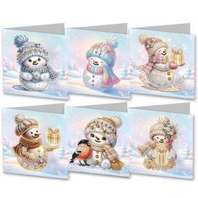 DIY Diamond Greeting Cards Set Christmas, 5D DIY Diamond Art Painting Greeting Card, DIY Christmas Card Making Kits for Family Friends Handmade Gift-#26-Snowman
