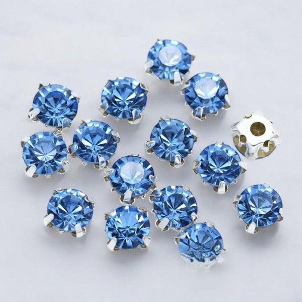 100Pcs 5Mm Round Color Sew On Crystal Glass Rhinestones Silver Cup Claw Montee 4-Hole Button DIY Crafts Clothes Sewing Accessories - (Color: Light Sapphire)