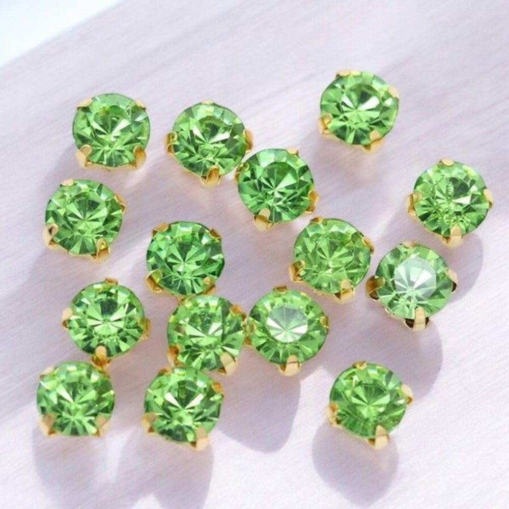 100Pcs 3Mm Color Sew On Crystal Glass Diamante Rhinestone Jewels Gold Cup Claw Montee 4Hole Sewing Stone Beads Diy Craft Clothes - (Color: Light Green)