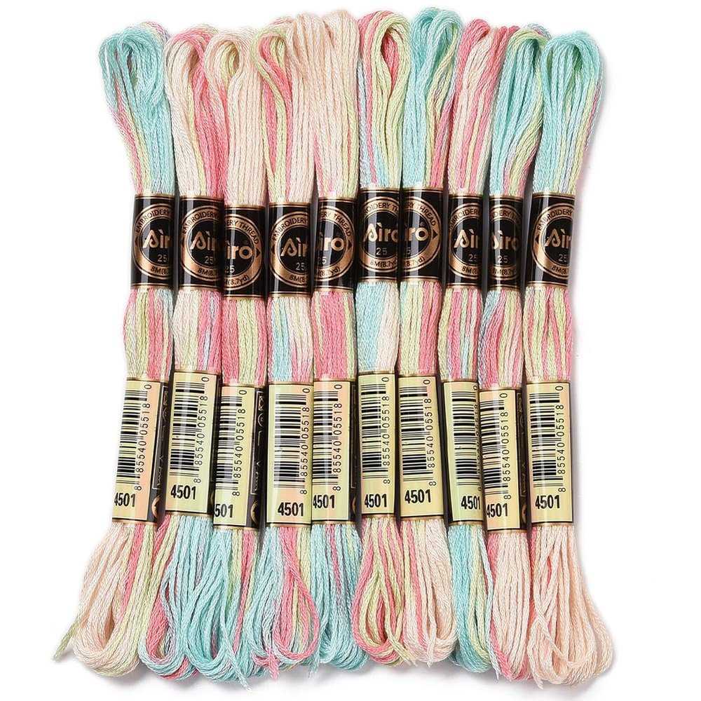 CABODYALS 10 Skeins 87.5 Yards Embroidery Floss Bulk Variegated Thread 6 Strands Colorful Friendship Bracelet String Polyester Cross Stitch Yarn Thread for Sewing Bracelet Making Cross Stitch Crafts