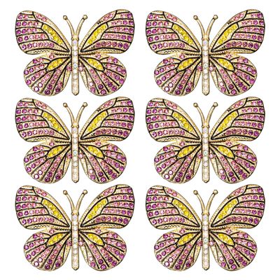 6PCS Alloy Full Rhinestone Butterfly Ornament Patch Flat-Bottomed Handicrafts DIY Accessories Car Air Conditioning Outlet Decorative Clothing Dress Home Decor Embellishment (Pink Purple)