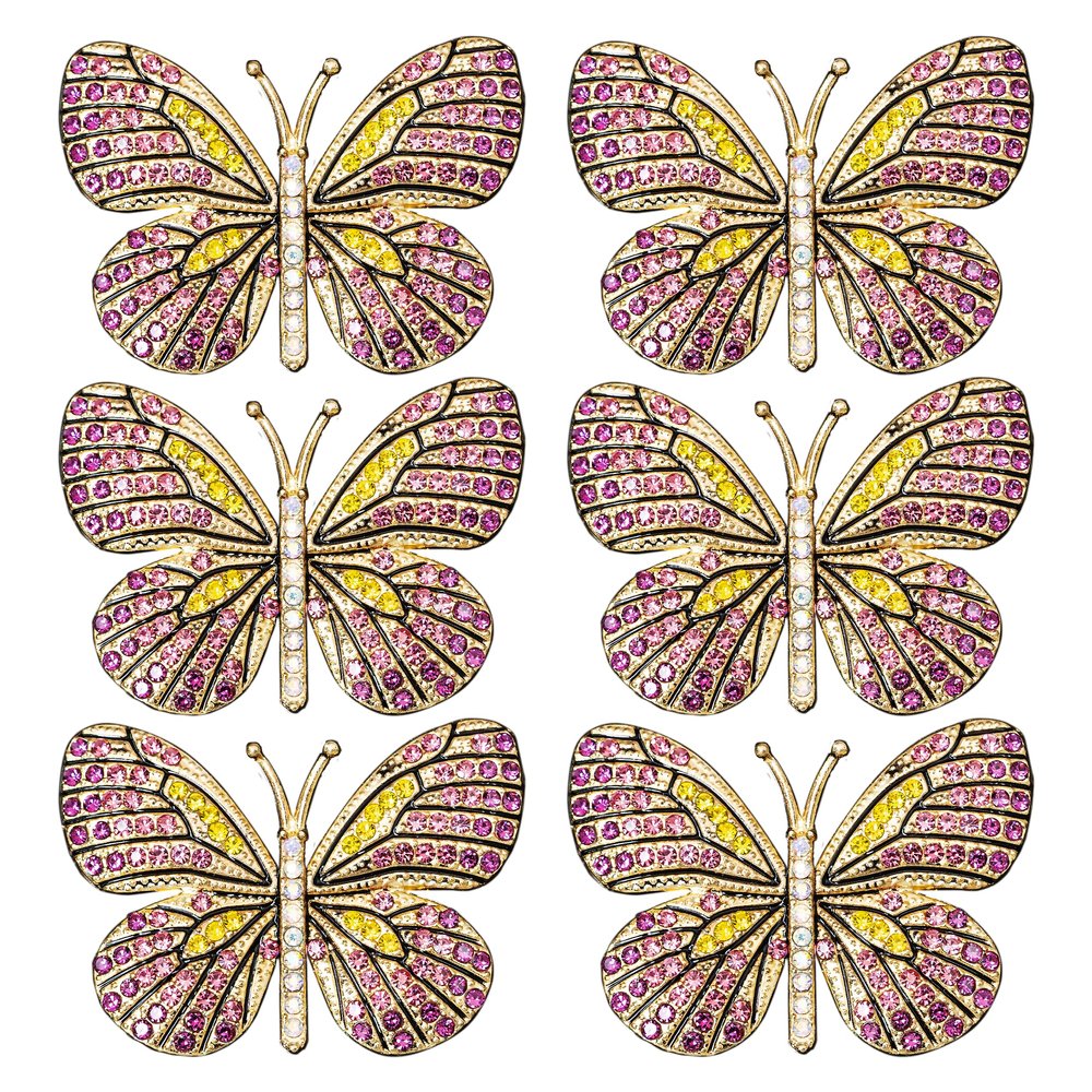 6PCS Alloy Full Rhinestone Butterfly Ornament Patch Flat-Bottomed Handicrafts DIY Accessories Car Air Conditioning Outlet Decorative Clothing Dress Home Decor Embellishment (Pink Purple)