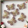 6PCS Alloy Full Rhinestone Butterfly Ornament Patch Flat-Bottomed Handicrafts DIY Accessories Car Air Conditioning Outlet Decorative Clothing Dress Home Decor Embellishment (Pink Purple) view 2