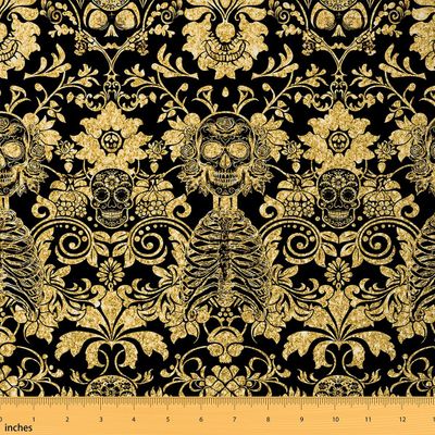 Feelyou Sugar Skull Fabric by The Yard Kids for Kids Boys Girls Gothic Skull Upholstery Fabric for Chairs 5 Yard Striped Boho Fabric Skeleton Reupholstery Fabric Decor Soft Flannel