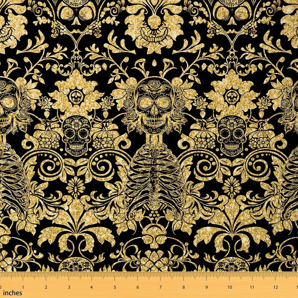 Feelyou Sugar Skull Fabric by The Yard Kids for Kids Boys Girls Gothic Skull Upholstery Fabric for Chairs 5 Yard Striped Boho Fabric Skeleton Reupholstery Fabric Decor Soft Flannel