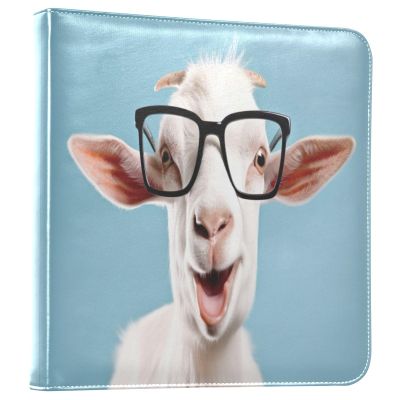 KJIZMO Goat in Glasses Photo Album for Family Wedding Picture Anniversary 3-Ring DIY Picture Book Leather Cover Photo Album Self-Stick Scrapbook