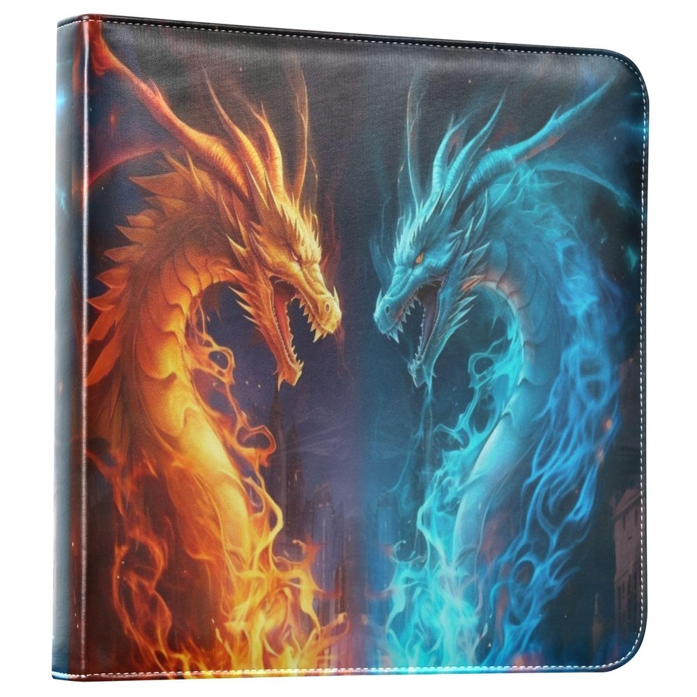 KJIZMO Fire and Ice Dragon Photo Album for Family Wedding Picture Anniversary 3-Ring DIY Picture Book Leather Cover Photo Album Self-Stick Scrapbook