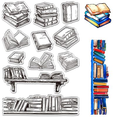 CRASPIRE Books Clear Stamps Bookcase Bookshelf Desk Vintage Reusable PVC Background Postmark Silicone Rubber Stamp Seals for Scrapbooking Journaling Embossing Card Making Album Decoration DIY Crafting