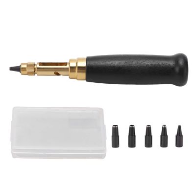 Screw Hole Punch, Adjustable Screw Hole Punch,Leather Hole Punch Tool, Paper Hole Punch,Craft Puncher, Screw Hole Punch Wooden Handle Automatic Leather Tool with 6PCS Tips Set Kit