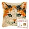 DIY Latch Hook Pillow Kits Cat Face Printed Pillowcase Crochet Yarns Hooking Handmade Pillow Cover Cushion for Home Sofa Decoration 17x17inch-1 view 1